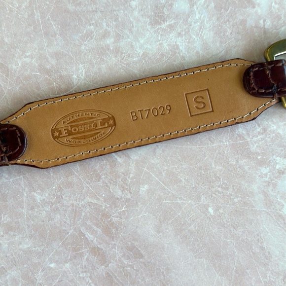 Vintage Fossil Genuine Leather Brown Croco Bridle Link Belt Sz S - Picture 11 of 13